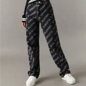 denim Womens Playboy Print High-Rise Wide Leg Jeans Black Size 5